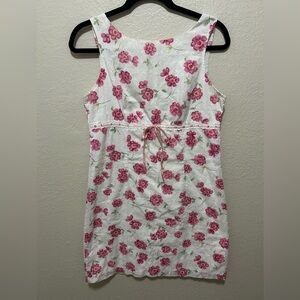 Vintage 90s White Floral Eyelet Mini Dress Cottagecore Coquette Size Estimated S